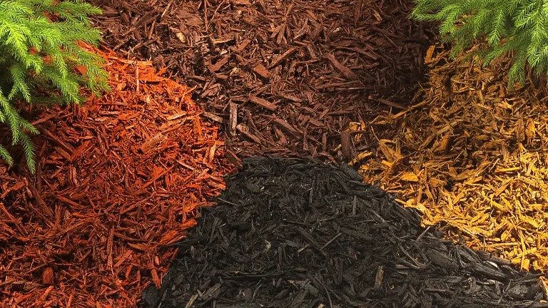 Various types of mulch displayed in distinct sections