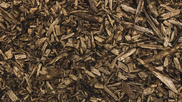 Close-up view of brown wood chips