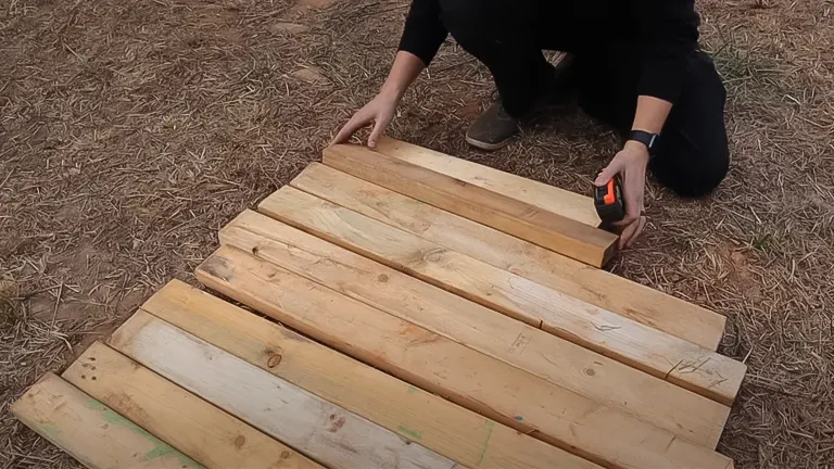 Person assembling wooden planks for chicken coop construction