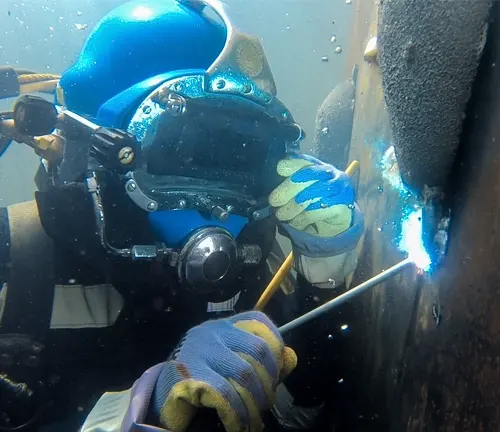 Underwater welder in action, navigating the challenges associated with underwater welding