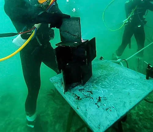 Divers examining an underwater object
