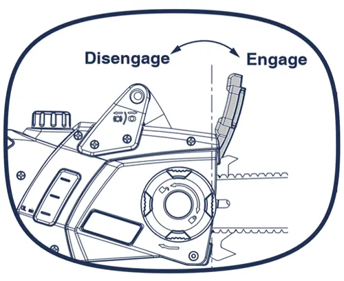 Diagram illustrating the operation of a chainsaw chain brake.