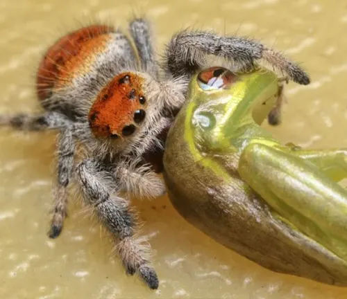 A close-up image of a Diet Jumping Spider, showcasing its unique markings and vibrant colors.