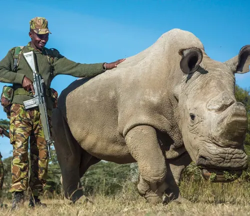 "White Rhinoceros being monitored and managed in its natural habitat."