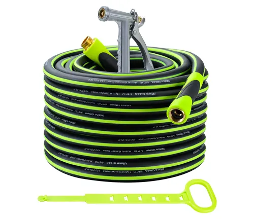 Grace Green Garden Hose,Hybrid 5/8 in.×100FT Water Hose With Zinc Alloy Nozzle