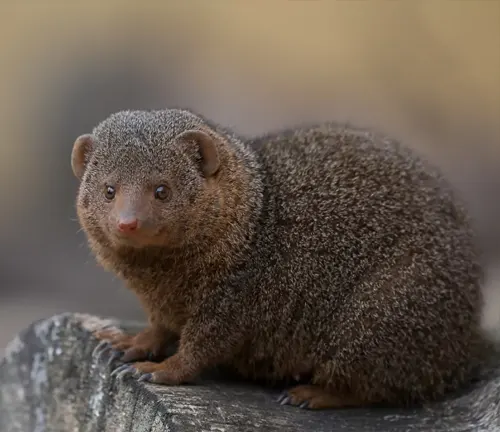 A tiny Dwarf Mongoose rests on a rock.