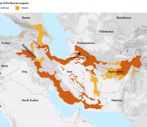 A map of the Persian Gulf region showing the distribution of the Anatolian Leopard.