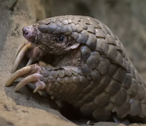 The Chinese Pangolin moves with elegance on the ground, displaying its sharp claws.