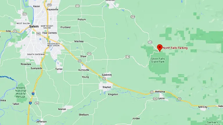 Location of Silver Falls State Park