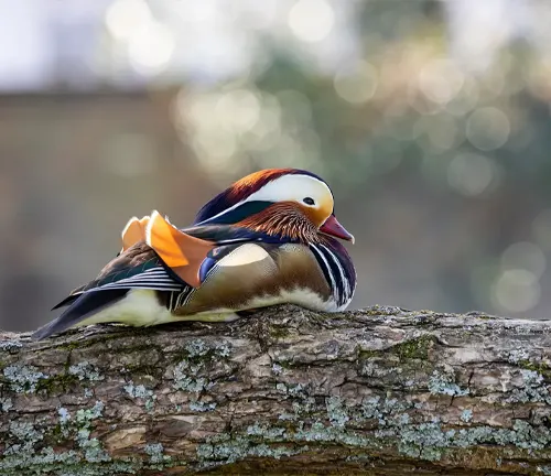 Mandarin duck by Jason Kim for Stocksy United. Image showcases the vibrant plumage of a Mandarin duck.