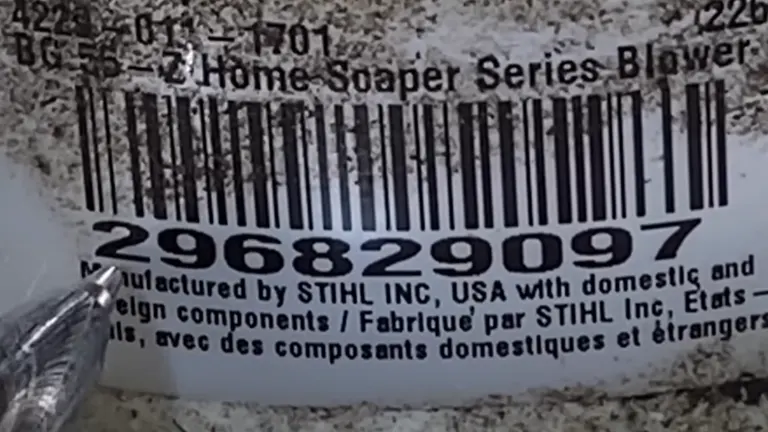Pen pointing the STIHL Serial Code that mean it is made from United States of America