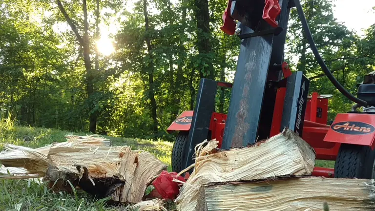 Ariens 27 Ton Log Splitter in vertical position and already cut a firewood