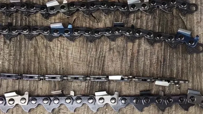 4 different types of Chainsaw Chains laying in table