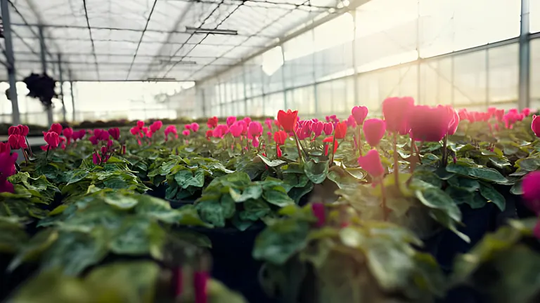 greenhouse bursts with vibrant pink flowers surrounded by lush green leaves