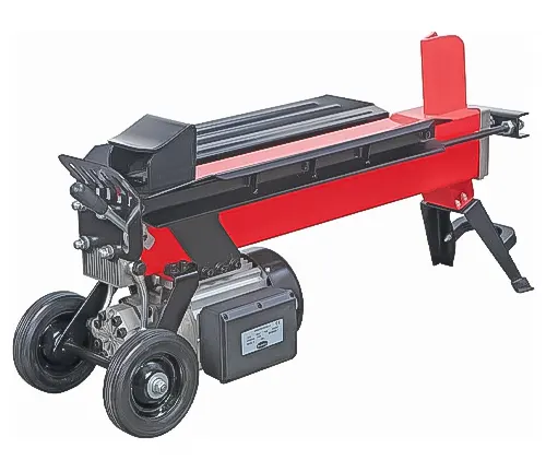 Red and black Central Machinery 5 ton electric log splitter with wheels