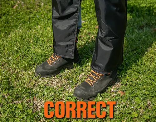 Person using STIHL Chainsaw Protective Chaps correct fit 