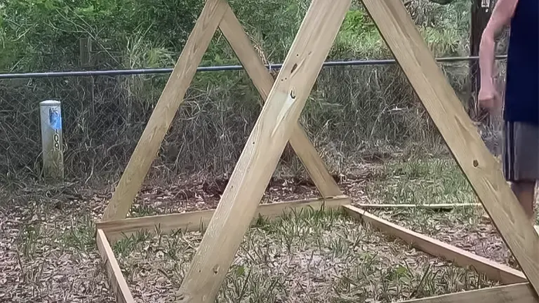 A-frame structure for a chicken coop being assembled