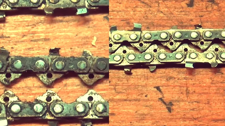 2 Chainsaw chain in the table before and after cleaning