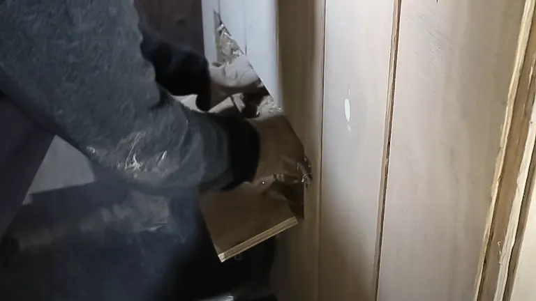 Person cleaning a chicken coop door