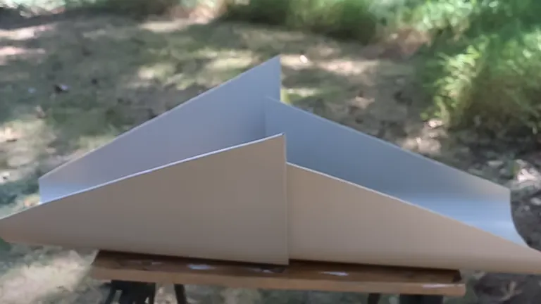 Triangular-shaped metal panels assembled on a stand