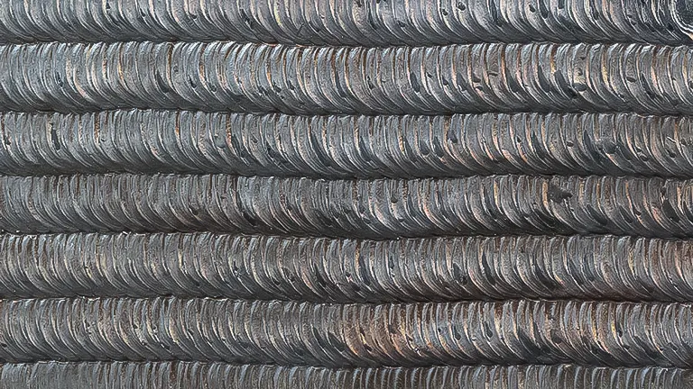 Close-up of multiple parallel steel reinforcement bars with consistent ribbed patterns
