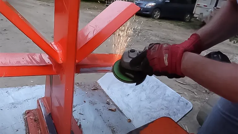 Sharpening a log splitter wedge with an angle grinder