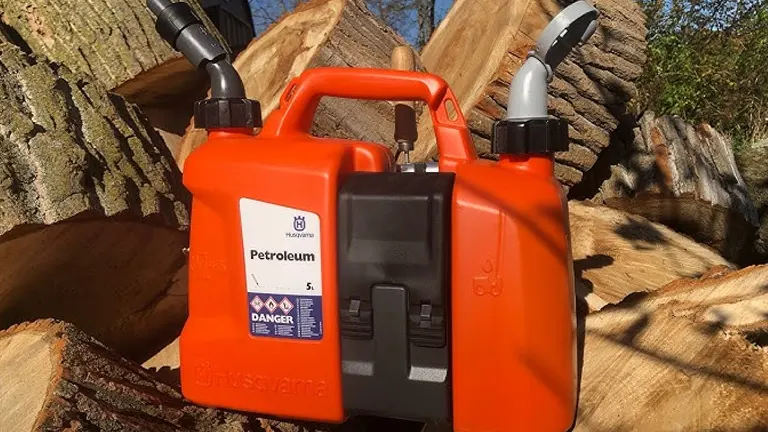 Husqvarna Combi Can sitting on the cutted logs