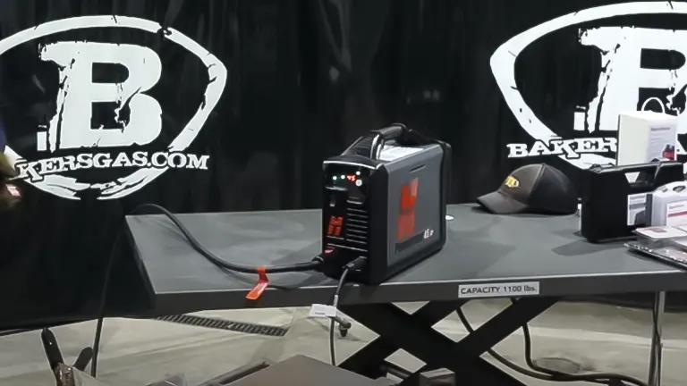 Hypertherm Powermax45 XP plasma cutter displayed on a table at a trade show