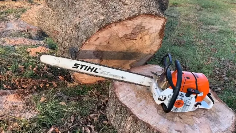 STIHL 661 C-M sitting on a cutted log 