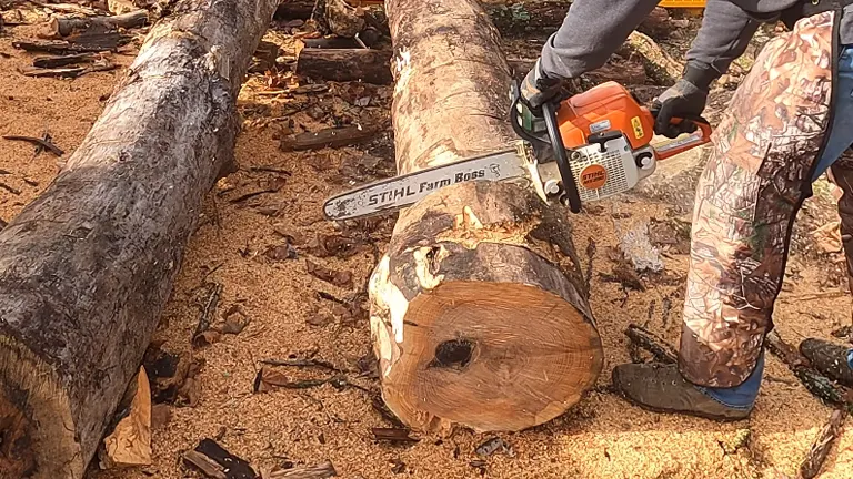 STIHL MS290 Features cutting large log