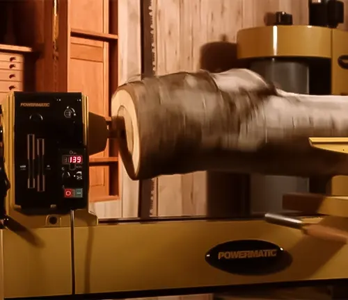 Wood log turning on a Powermatic 3520C lathe at 139 RPM