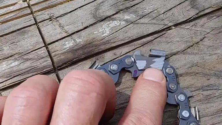 Person using a multi-tool to inspect ground rivets on a weathered wooden surface