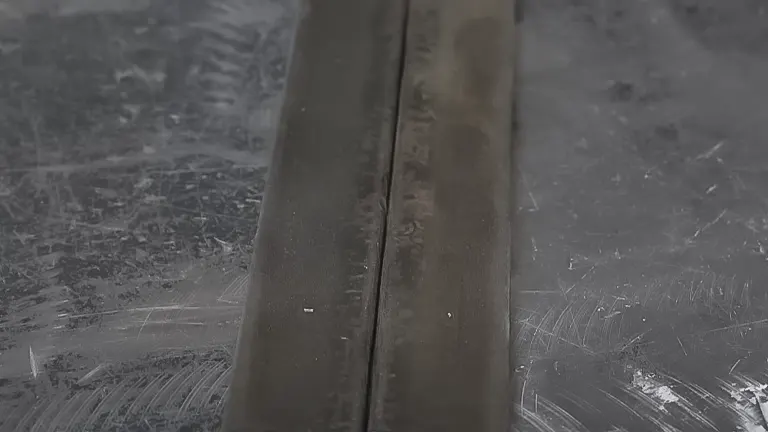 Close-up of a weld seam on metal with a beveled edge, indicative of preparation for MIG welding