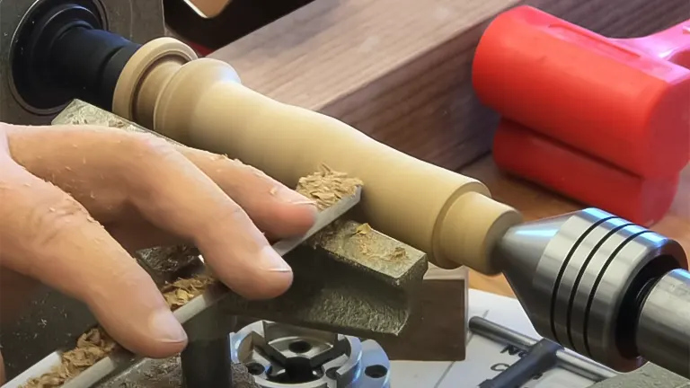 Close-up of woodturning on a Nova Comet 14DR lathe