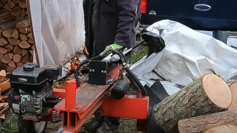 Individual operating a horizontal gas-powered log splitter