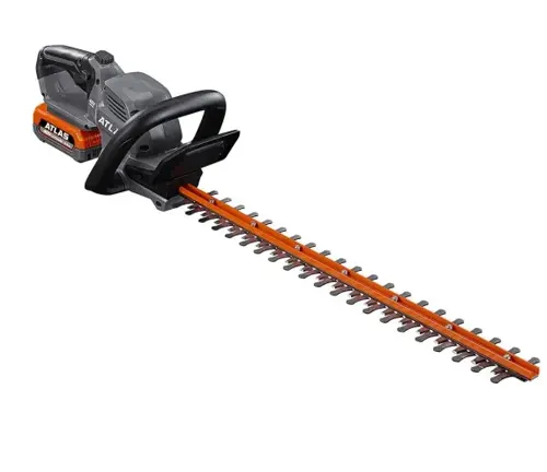 Atlas brand hedge trimmer with orange blade and grey handle