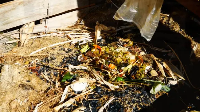 Compost bin with food scraps