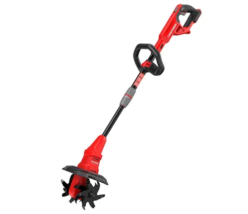 Red electric tiller on a white background