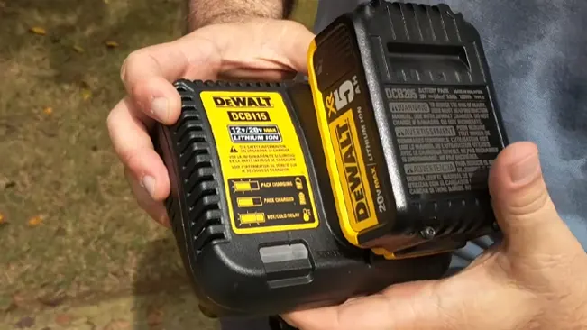 person holding a DEWALT DCB115 battery charger