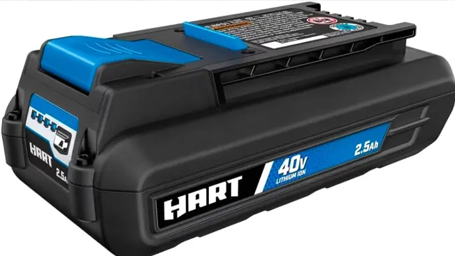 A 40V 2.5Ah HART lithium-ion battery with a black and blue casing