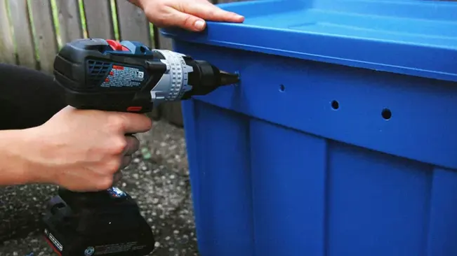 Drilling hole in blue box