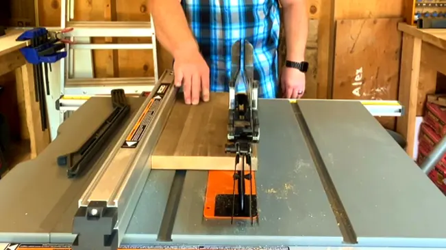 Portable table saw on wheeled stand.