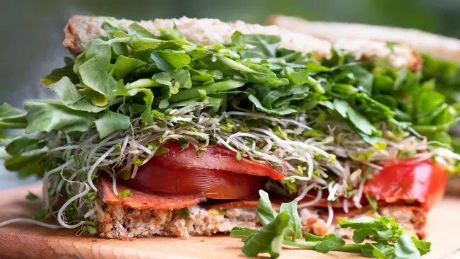 vegan sandwich with broccoli sprouts