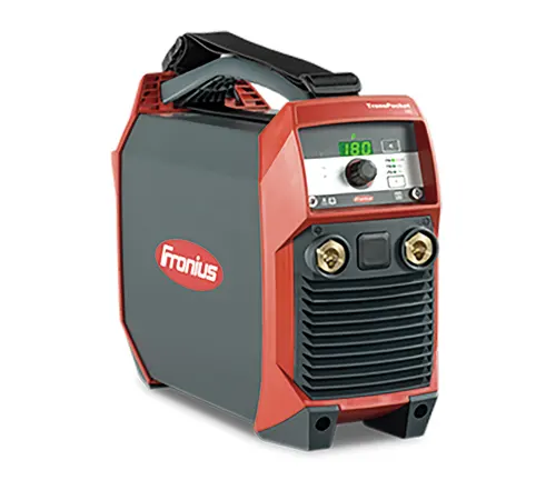 Fronius TransPocket 180 Stick Welder with a digital display and red and black housing.





