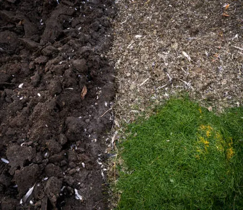 Contrast between fertile soil, compost, and green grass