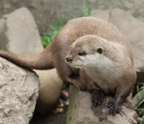 An Asian Small-clawed Otter sitting on a rock at the zoo.