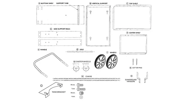 Exploded view diagram of Hot Max WC100 Welding/Plasma Cutter Cart components with labels.