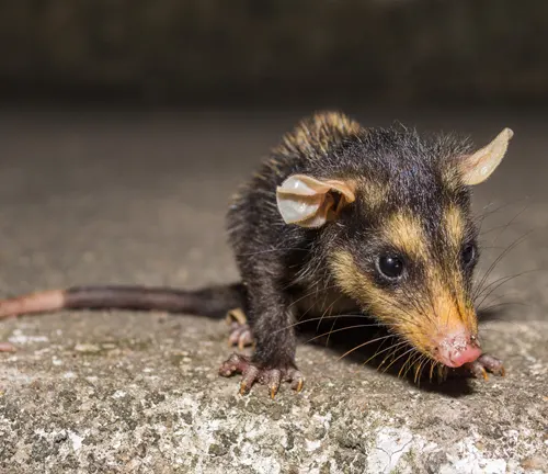 A Southern Opossum sitting on the ground.