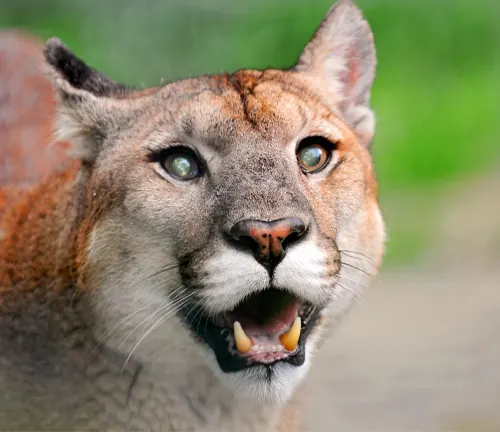 A close up of a mountain lion with its mouth open, symbolizing communication in the wild.