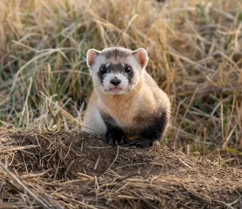 A Black-footed Ferret standing in the grass.